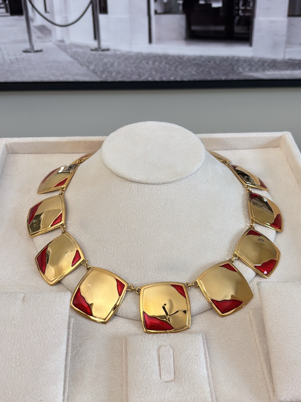 D’Orlan Gold-Tone Necklace with Red Enamel Accents- 16-18 Length